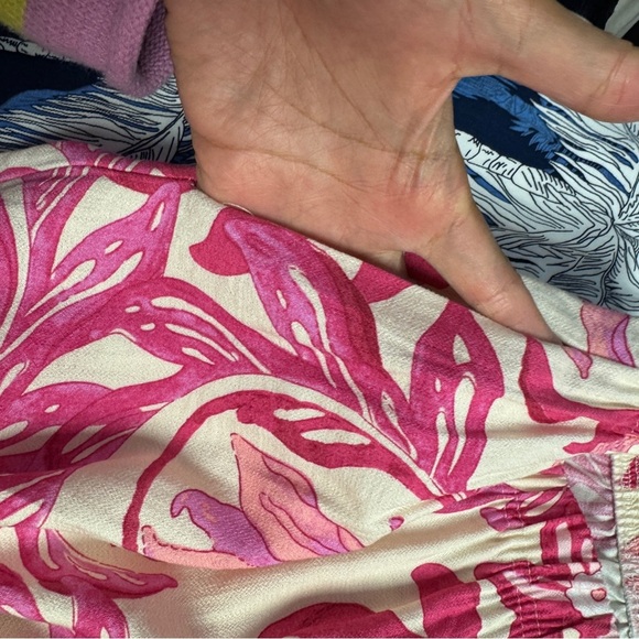 Pink Floral Cotton Linen Blend Resort Wear Boho  Pants Lightweight Size M/L - Picture 10 of 15